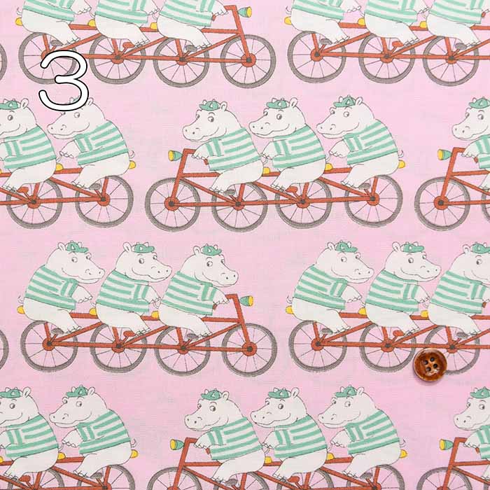 Cotton Broad Broad Printed Fabric Hippo Bicycle - nomura tailor