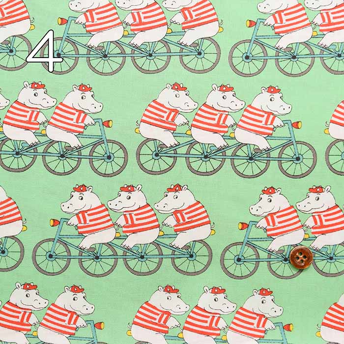 Cotton Broad Broad Printed Fabric Hippo Bicycle - nomura tailor