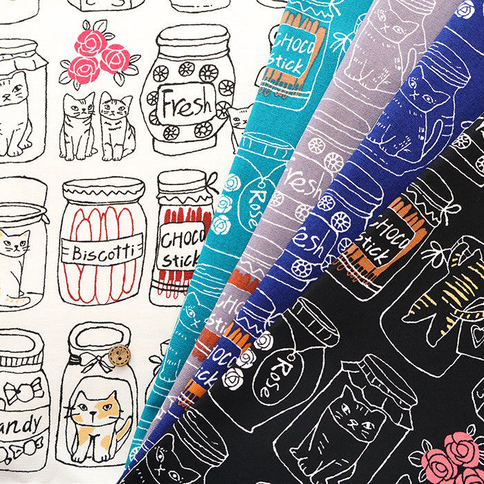 Cotton Oxford Printed Fabric - Cat & Bottle - nomura tailor