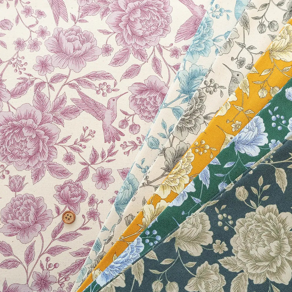 Cotton 10 Canvas Printed Fabric - Flower Bird - nomura tailor