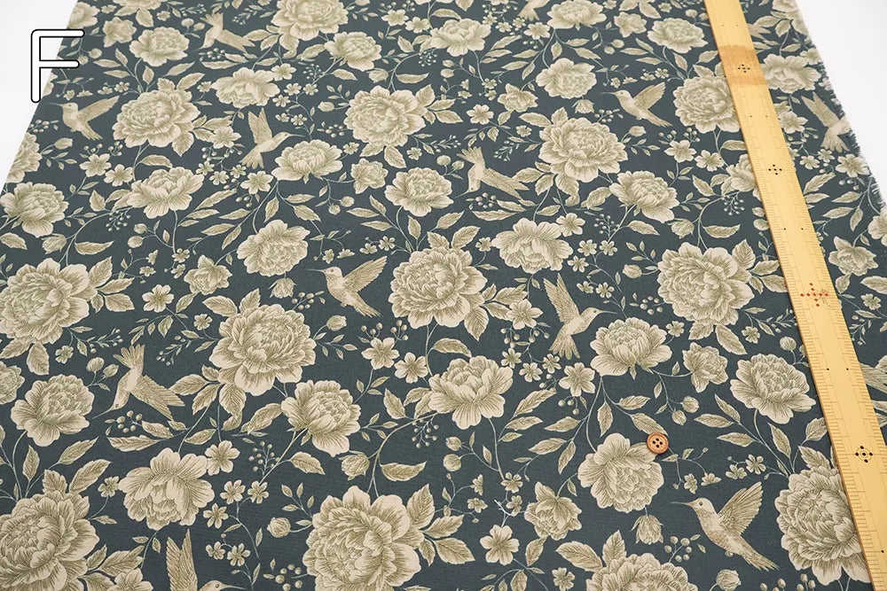 Cotton 10 Canvas Printed Fabric - Flower Bird - nomura tailor