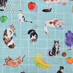 Cotton Morley Cross Print Fabric Paper Message Cat and Table Fruit - nomura tailor