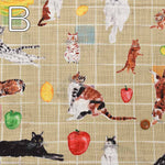 Cotton Morley Cross Print Fabric Paper Message Cat and Table Fruit - nomura tailor