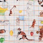 Cotton Morley Cross Print Fabric Paper Message Cat and Table Fruit - nomura tailor