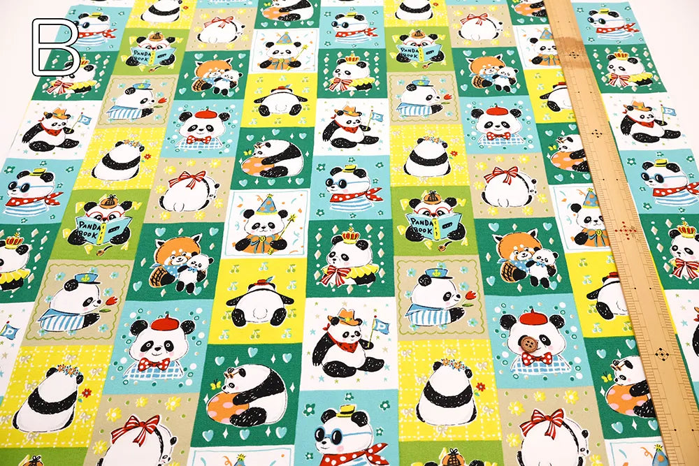 Cotton Oxford Printed Fabric - Stylish Pandas - nomura tailor