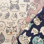 C/L Canvas Print Fabric - Doodle Animal Cats face - nomura tailor