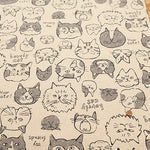 C/L Canvas Print Fabric - Doodle Animal Cats face - nomura tailor
