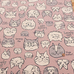 C/L Canvas Print Fabric - Doodle Animal Cats face - nomura tailor