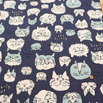 C/L Canvas Print Fabric - Doodle Animal Cats face - nomura tailor