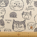 C/L Canvas Print Fabric - Doodle Animal Cats face - nomura tailor