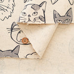 C/L Canvas Print Fabric - Doodle Animal Cats face - nomura tailor