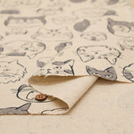 C/L Canvas Print Fabric - Doodle Animal Cats face - nomura tailor