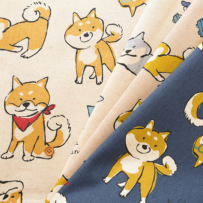 C/L Canvas Print Fabric -  Doodle Animal Shiba JAPAN - nomura tailor
