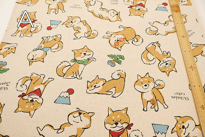 C/L Canvas Print Fabric -  Doodle Animal Shiba JAPAN - nomura tailor