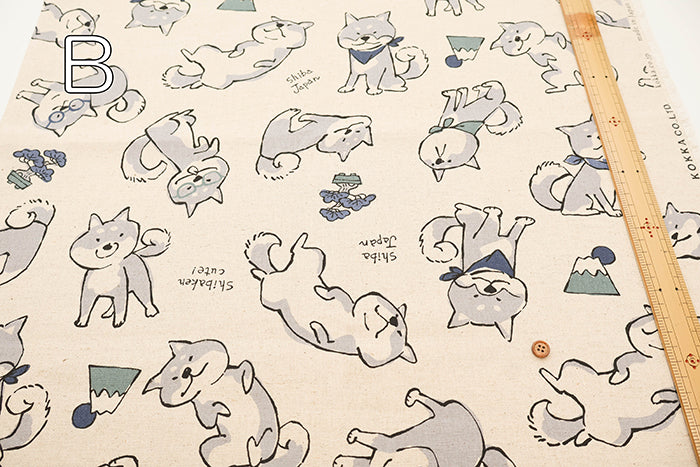 C/L Canvas Print Fabric -  Doodle Animal Shiba JAPAN - nomura tailor