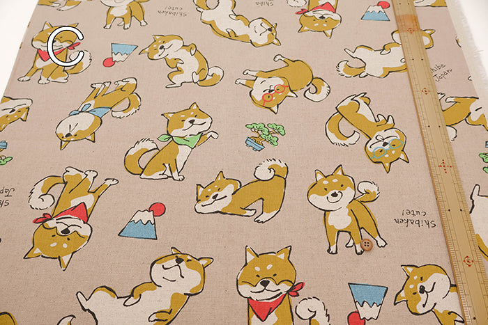C/L Canvas Print Fabric -  Doodle Animal Shiba JAPAN - nomura tailor
