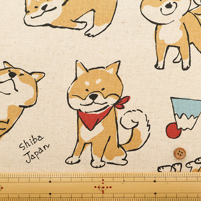 C/L Canvas Print Fabric -  Doodle Animal Shiba JAPAN - nomura tailor