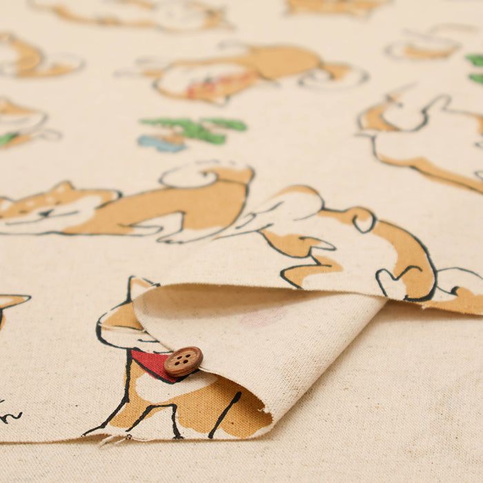 C/L Canvas Print Fabric -  Doodle Animal Shiba JAPAN - nomura tailor