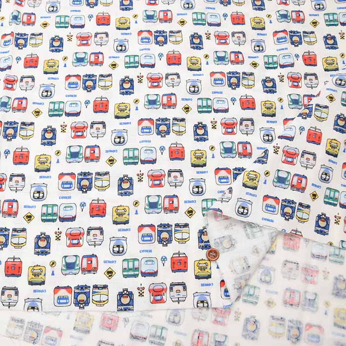 Cotton double gauze printed fabric Train - nomura tailor