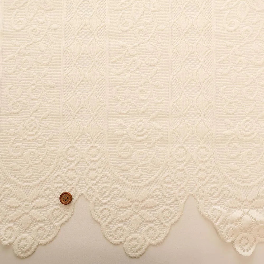 Polyester Café Curtain Fabric - Striped Flower Approx. 75cm length - nomura tailor