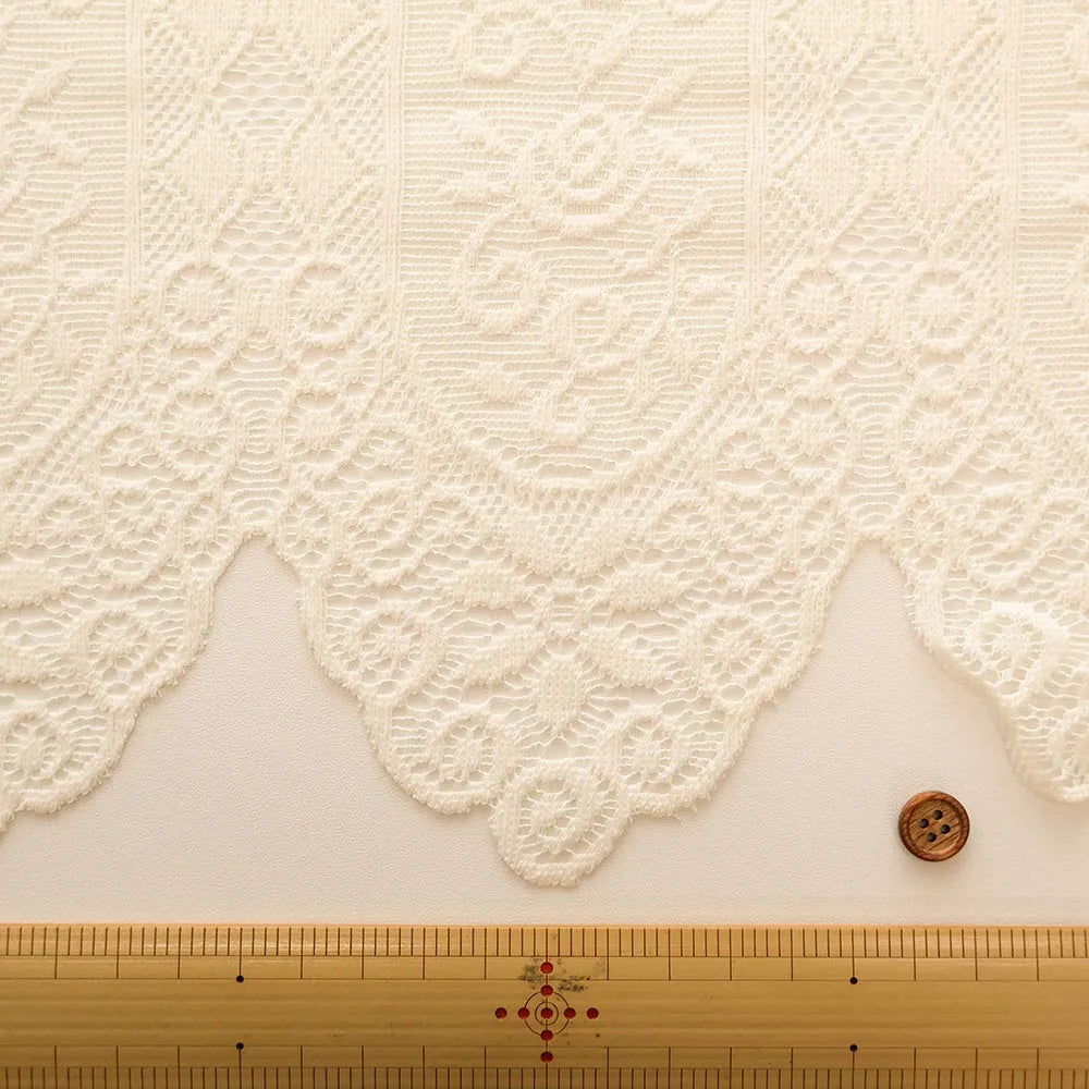 Polyester Café Curtain Fabric - Striped Flower Approx. 75cm length - nomura tailor