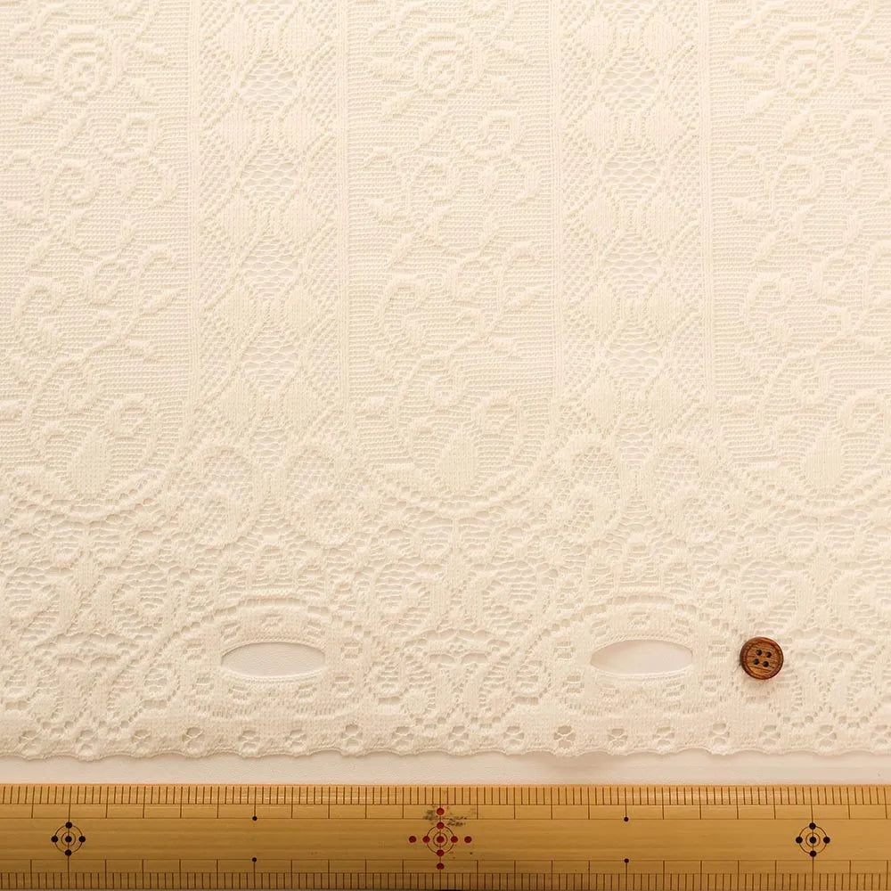 Polyester Café Curtain Fabric - Striped Flower Approx. 75cm length - nomura tailor