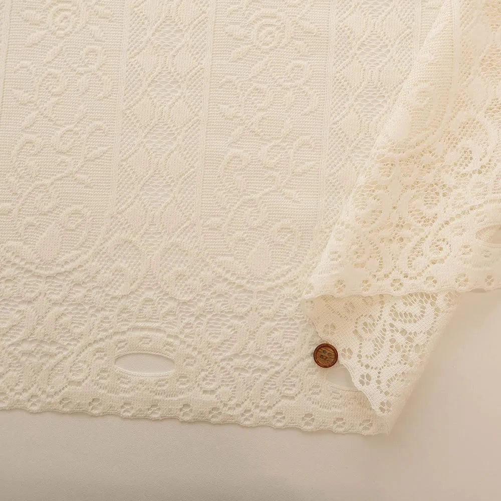 Polyester Café Curtain Fabric - Striped Flower Approx. 75cm length - nomura tailor