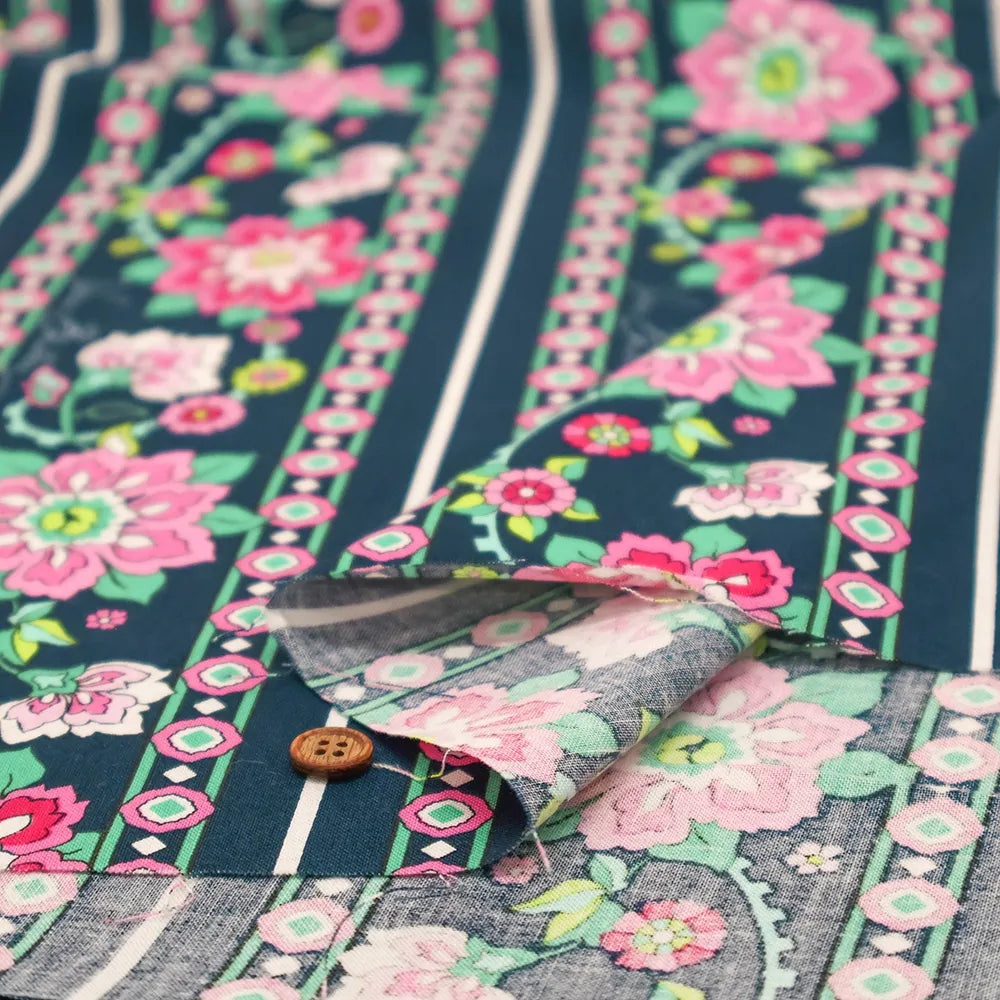 USA Cotton Sheeting Printed Fabric - Geometric Flowers - nomura tailor