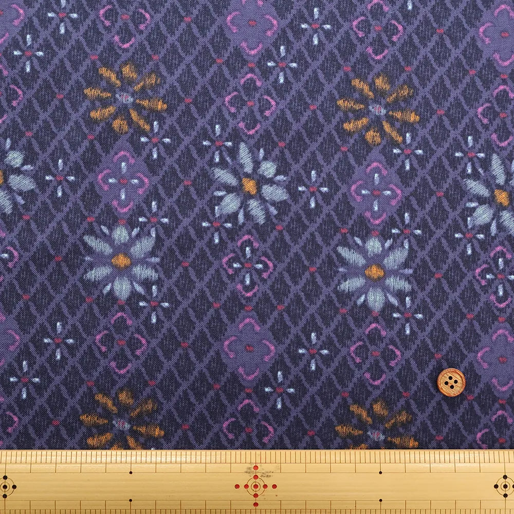 USA Cotton Sheeting Printed Fabric - Grid Flowers - nomura tailor