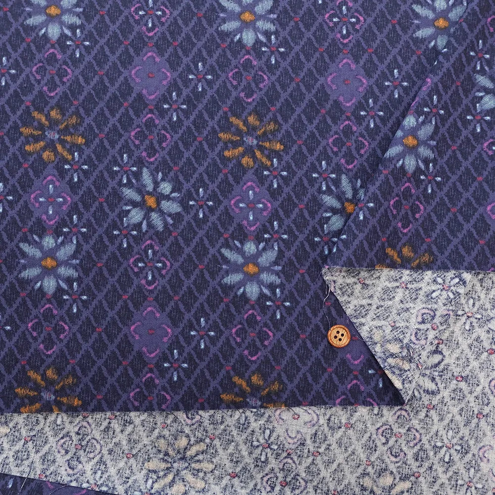 USA Cotton Sheeting Printed Fabric - Grid Flowers - nomura tailor
