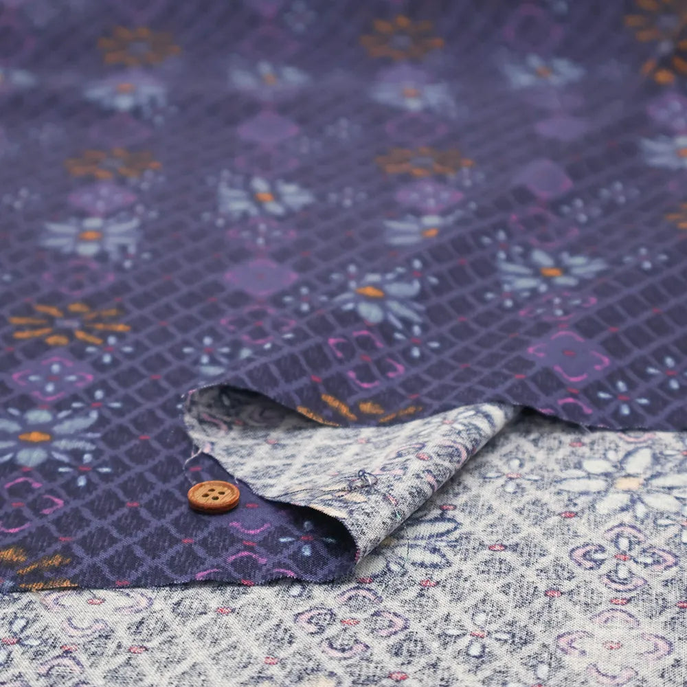 USA Cotton Sheeting Printed Fabric - Grid Flowers - nomura tailor