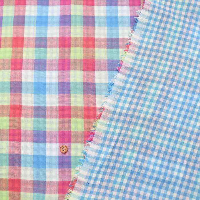 Cotton yarn-dyed double gauze fabric Reversible check - nomura tailor