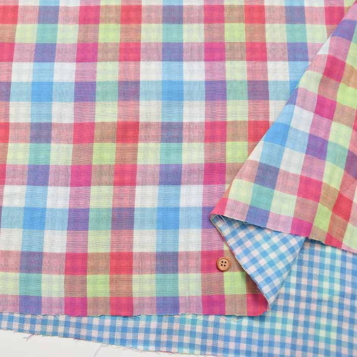 Cotton yarn-dyed double gauze fabric Reversible check - nomura tailor