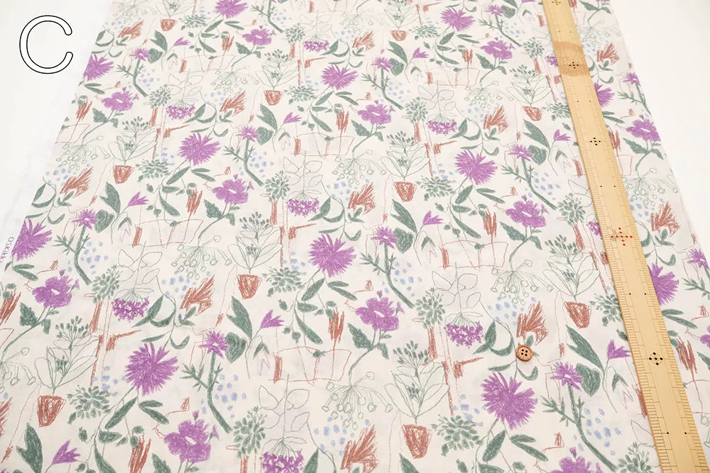 60"Cotton Lawn Printed Fabric - Drawing Flowers - nomura tailor