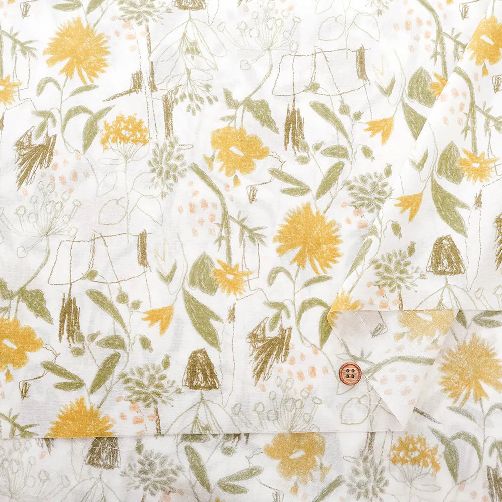 60"Cotton Lawn Printed Fabric - Drawing Flowers - nomura tailor