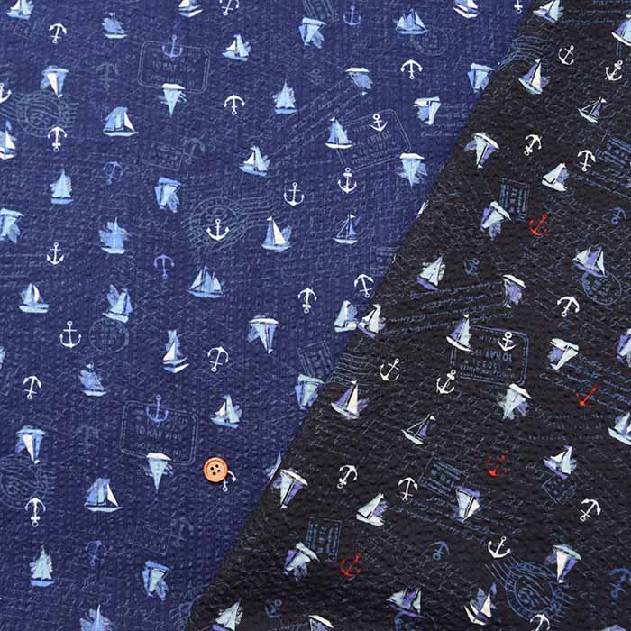 Cotton Ripple Printed Fabric Anchor & Yocht - nomura tailor