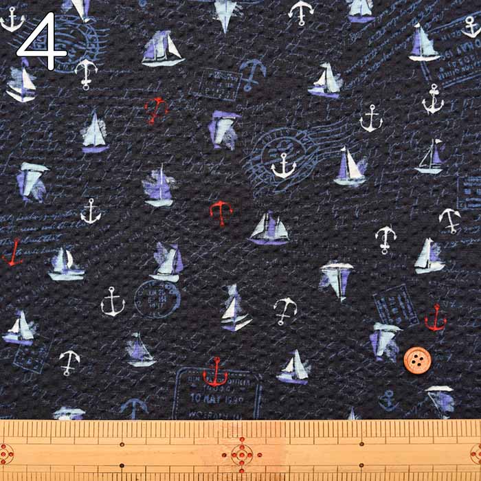 Cotton Ripple Printed Fabric Anchor & Yocht - nomura tailor