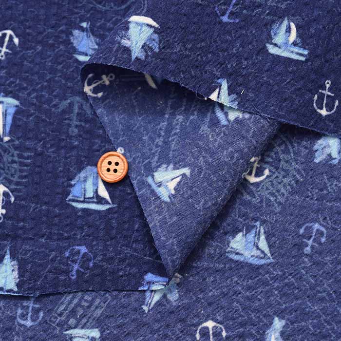 Cotton Ripple Printed Fabric Anchor & Yocht - nomura tailor