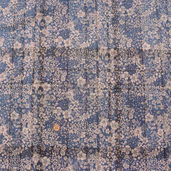 Cotton printed fabric Indigo Madras overprint - nomura tailor