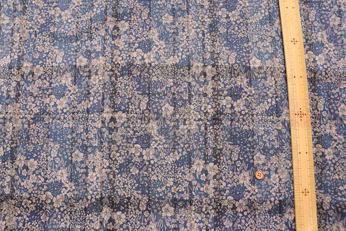 Cotton printed fabric Indigo Madras overprint - nomura tailor