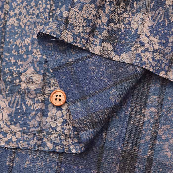 Cotton printed fabric Indigo Madras overprint - nomura tailor