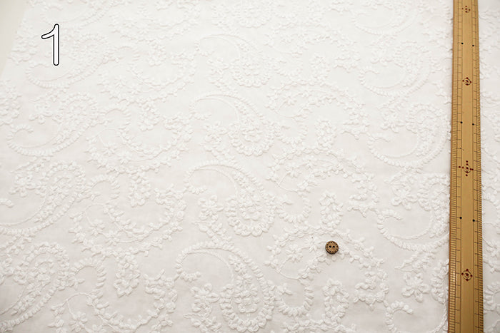 Cotton Lawn Cord Lace Fabric - Paisley - nomura tailor