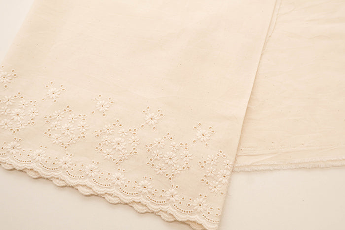 Cotton Cambric Border Lace Fabric - nomura tailor