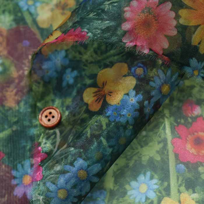 Polyester organdy printed fabric Flower field - nomura tailor