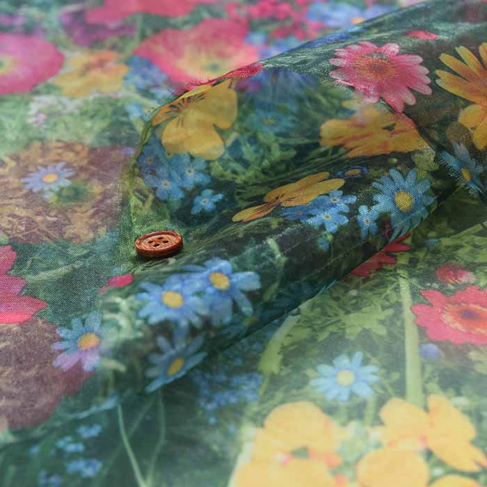 Polyester organdy printed fabric Flower field - nomura tailor