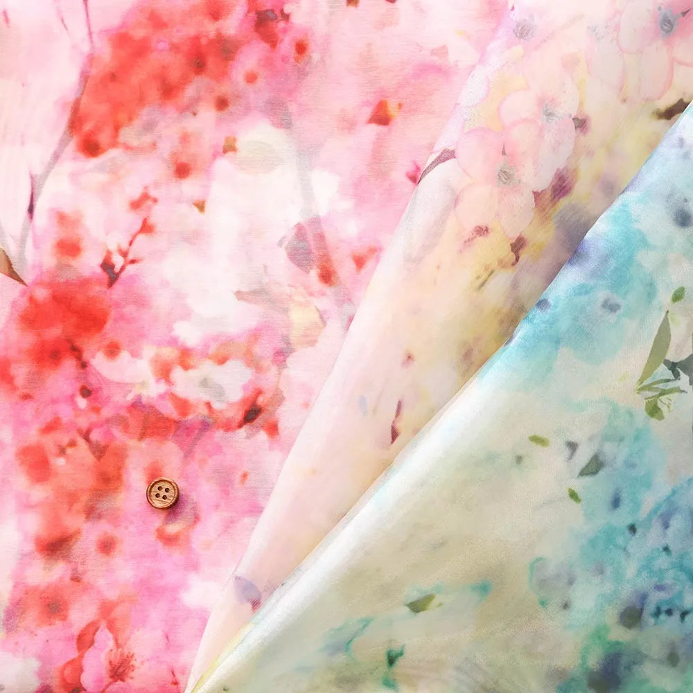 Polyester Organza Printed Fabric - Flowers - nomura tailor