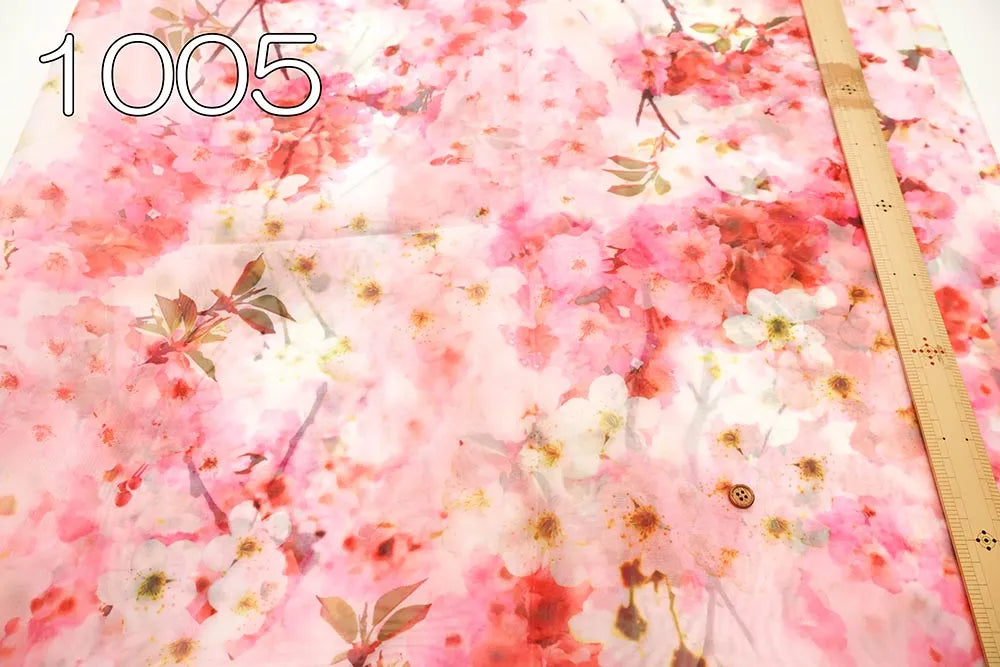 Polyester Organza Printed Fabric - Flowers - nomura tailor