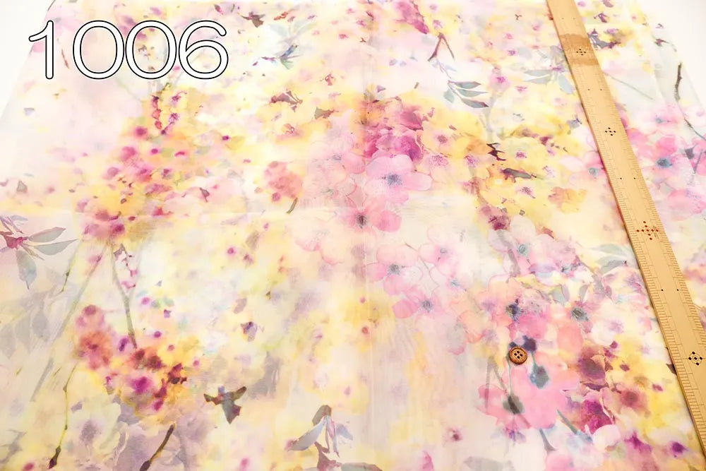 Polyester Organza Printed Fabric - Flowers - nomura tailor