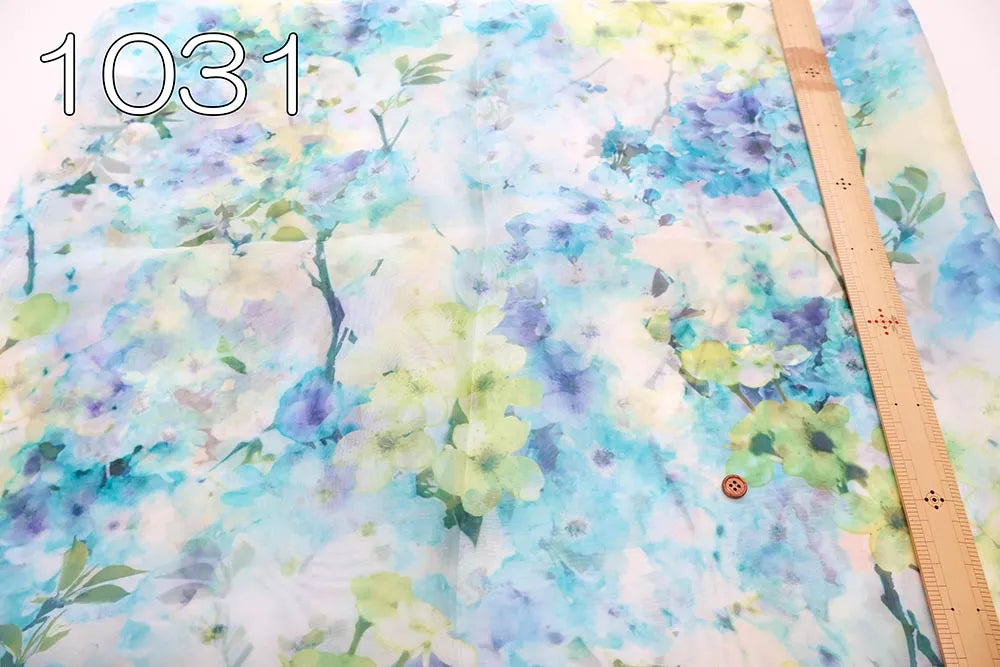 Polyester Organza Printed Fabric - Flowers - nomura tailor