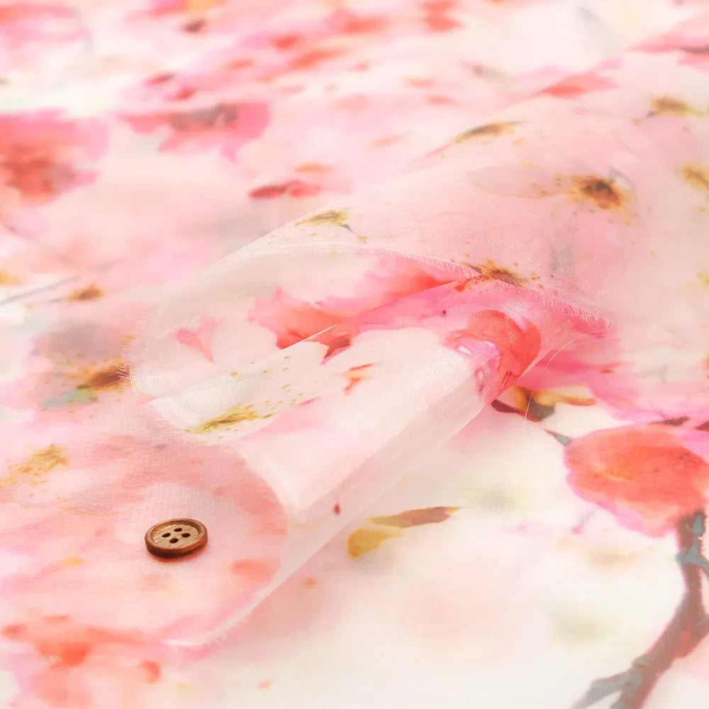 Polyester Organza Printed Fabric - Flowers - nomura tailor